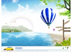 热气球山水风景素材
