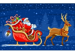 卡通圣诞老人与麋鹿