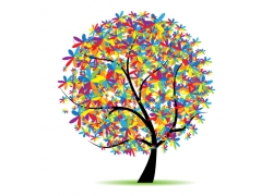 梦幻彩色花纹抽象树