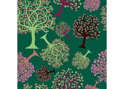 绿色背景卡通树图案