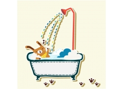 沐浴洗澡的卡通兔子