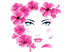 鲜花与美女脸部插画