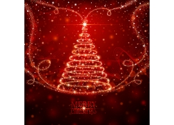 闪亮的圣诞树和曲线背景素材