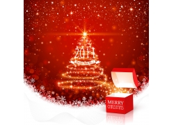 红色盒子和圣诞树背景素材