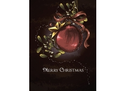五角星嫩芽和圣诞彩球背景素材