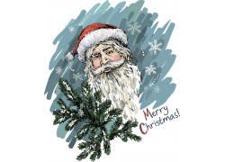 手绘圣诞老人和松枝