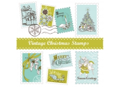 黄绿色圣诞图案邮票