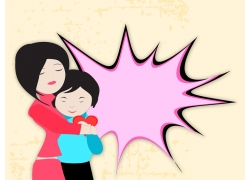 粉色边框和抱在一起的母子
